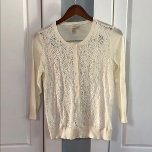 Ivory Ann Taylor Loft Cardigan Crystal Buttons NWT
